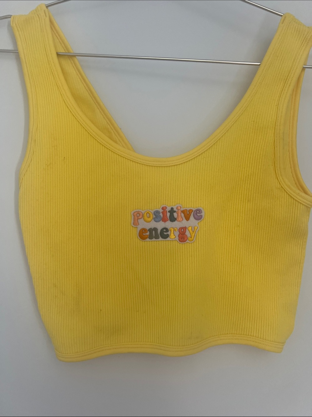 Ribbed Yellow Tank Top with 'Positive Energy' Patch
